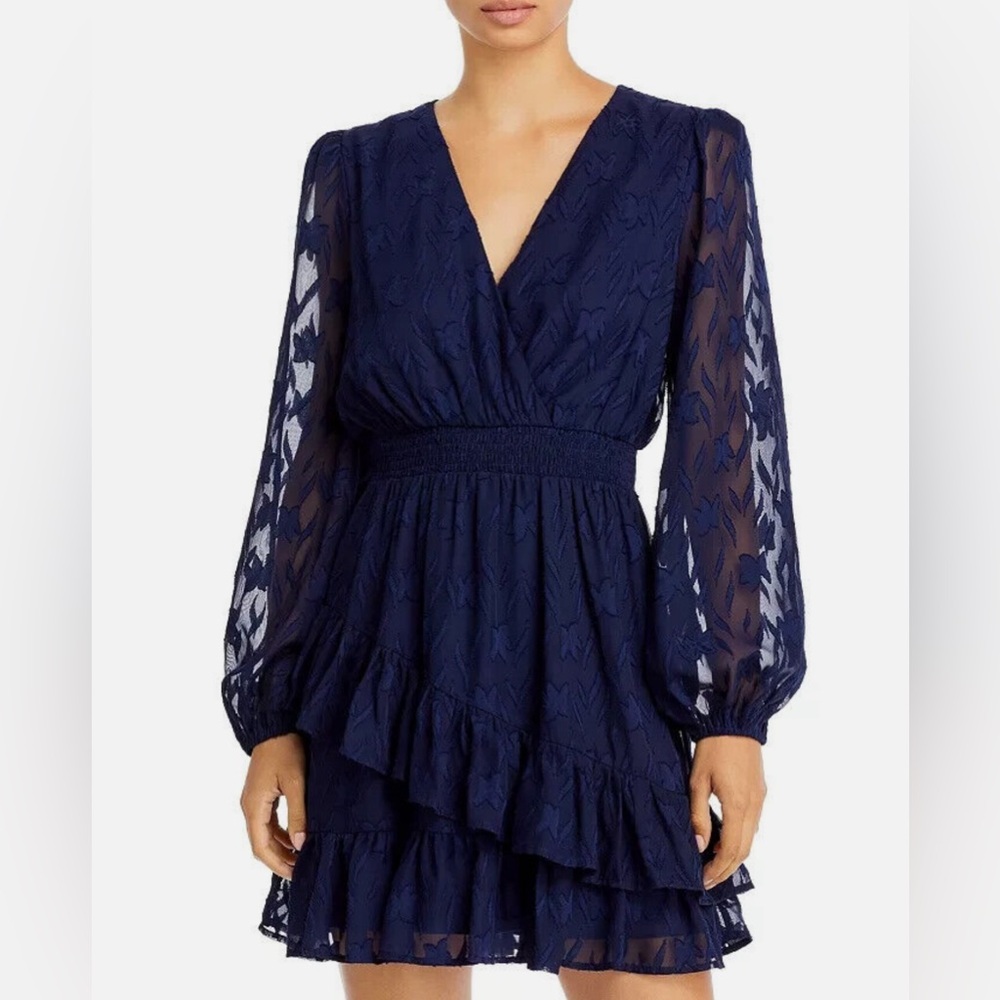 Aqua Asymmetrical Ruffle Dress (Navy Blue, Size M, Excellent Condition)